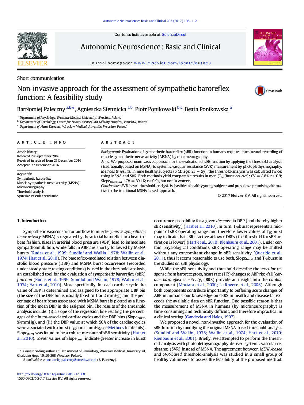 رویکرد غیر تهاجمی برای ارزیابی عملکرد بارورفلکس سمپاتیک: مطالعه امکان سنجی
