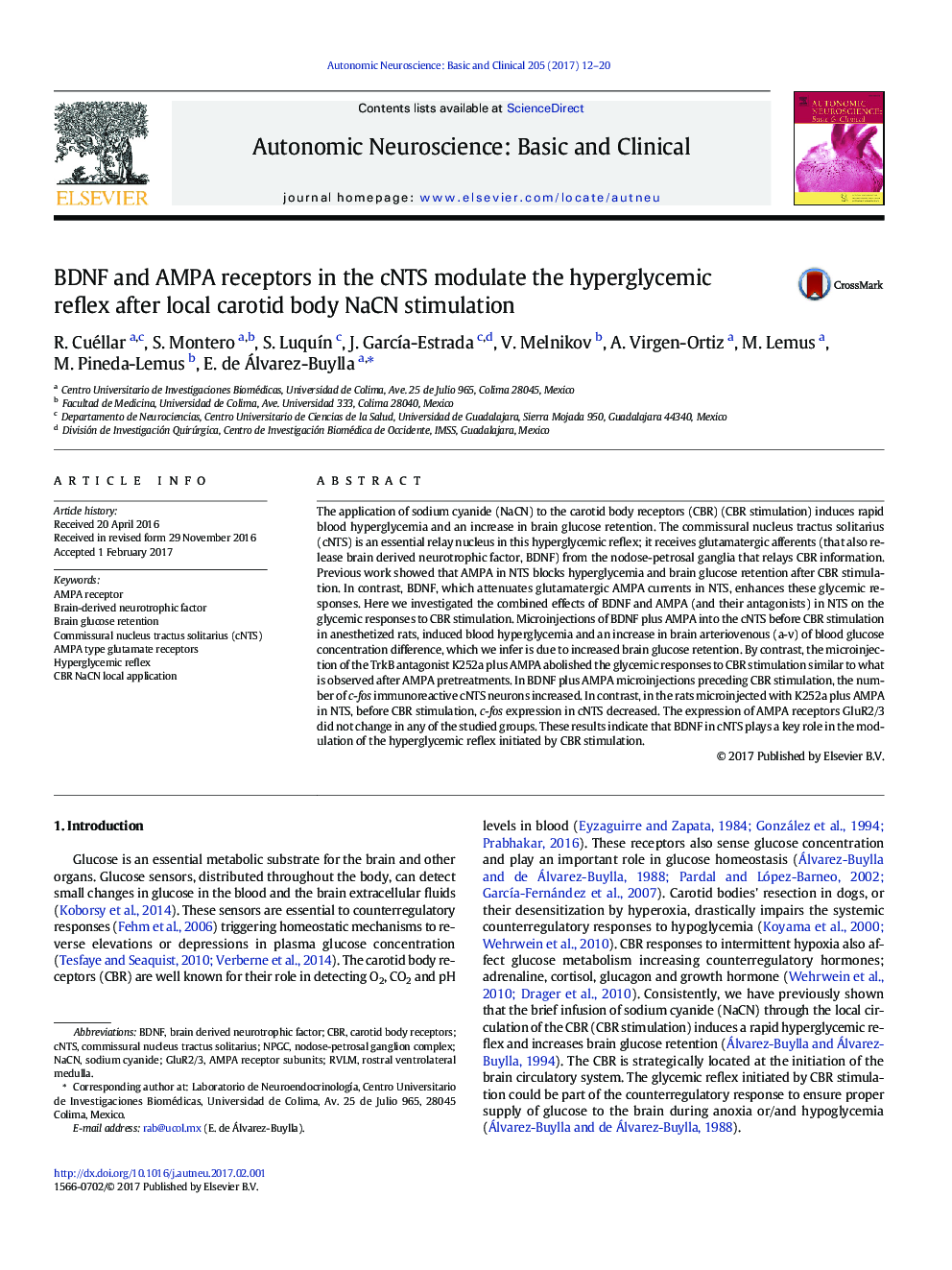 BDNF and AMPA receptors in the cNTS modulate the hyperglycemic reflex after local carotid body NaCN stimulation