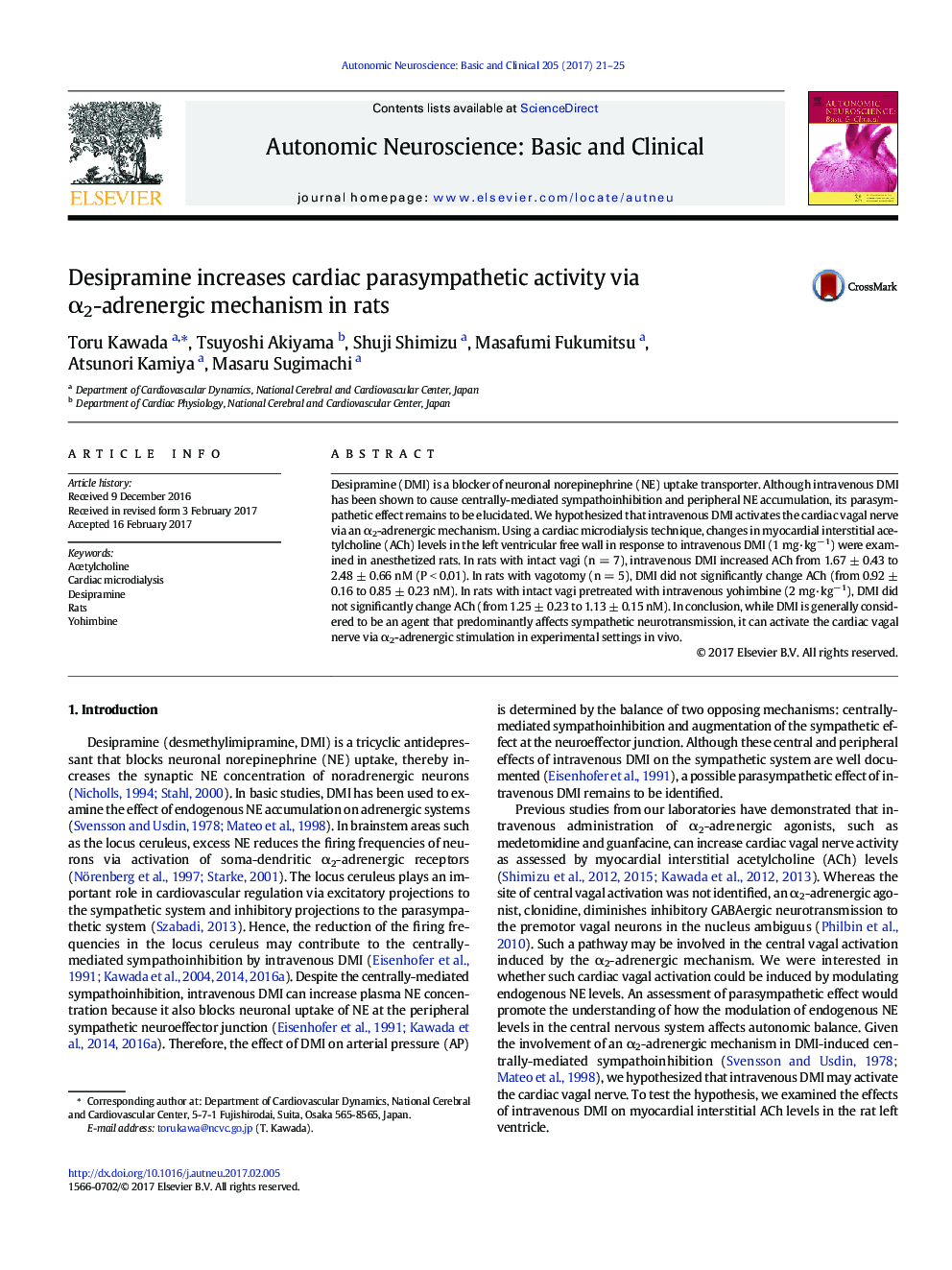 Desipramine increases cardiac parasympathetic activity via Î±2-adrenergic mechanism in rats