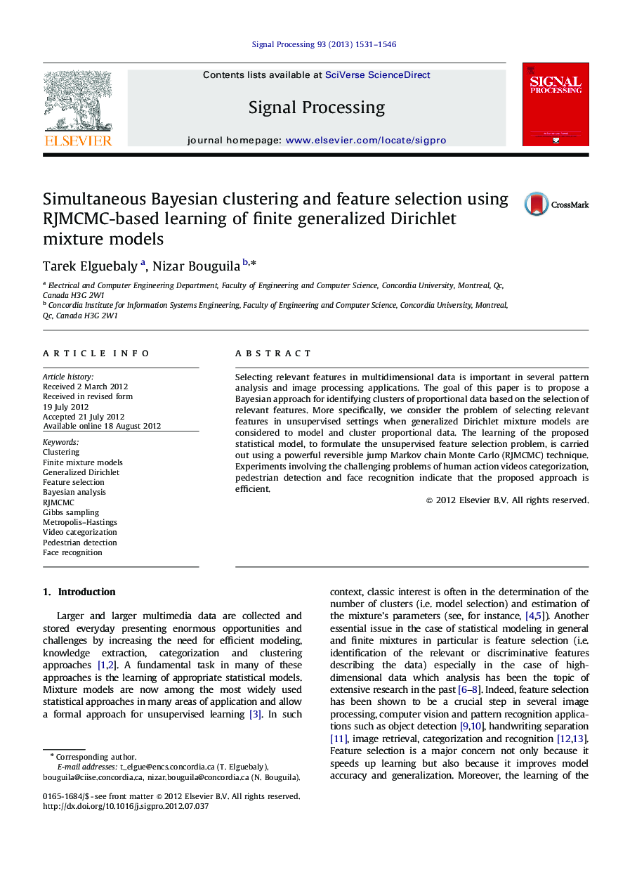 Simultaneous Bayesian clustering and feature selection using RJMCMC-based learning of finite generalized Dirichlet mixture models