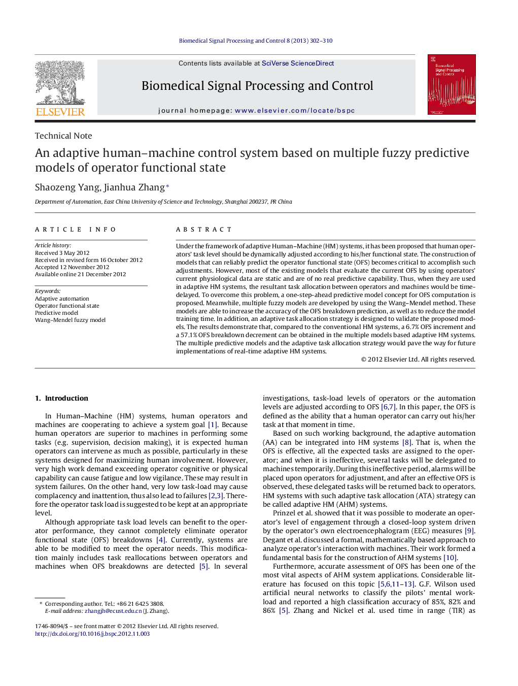 An adaptive human–machine control system based on multiple fuzzy predictive models of operator functional state