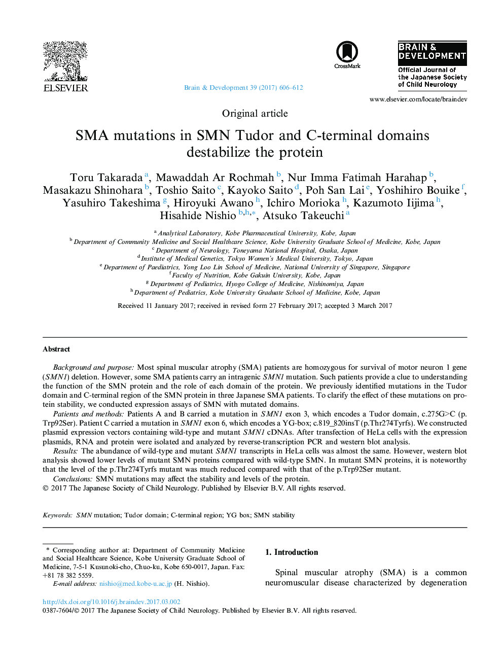 Original articleSMA mutations in SMN Tudor and C-terminal domains destabilize the protein