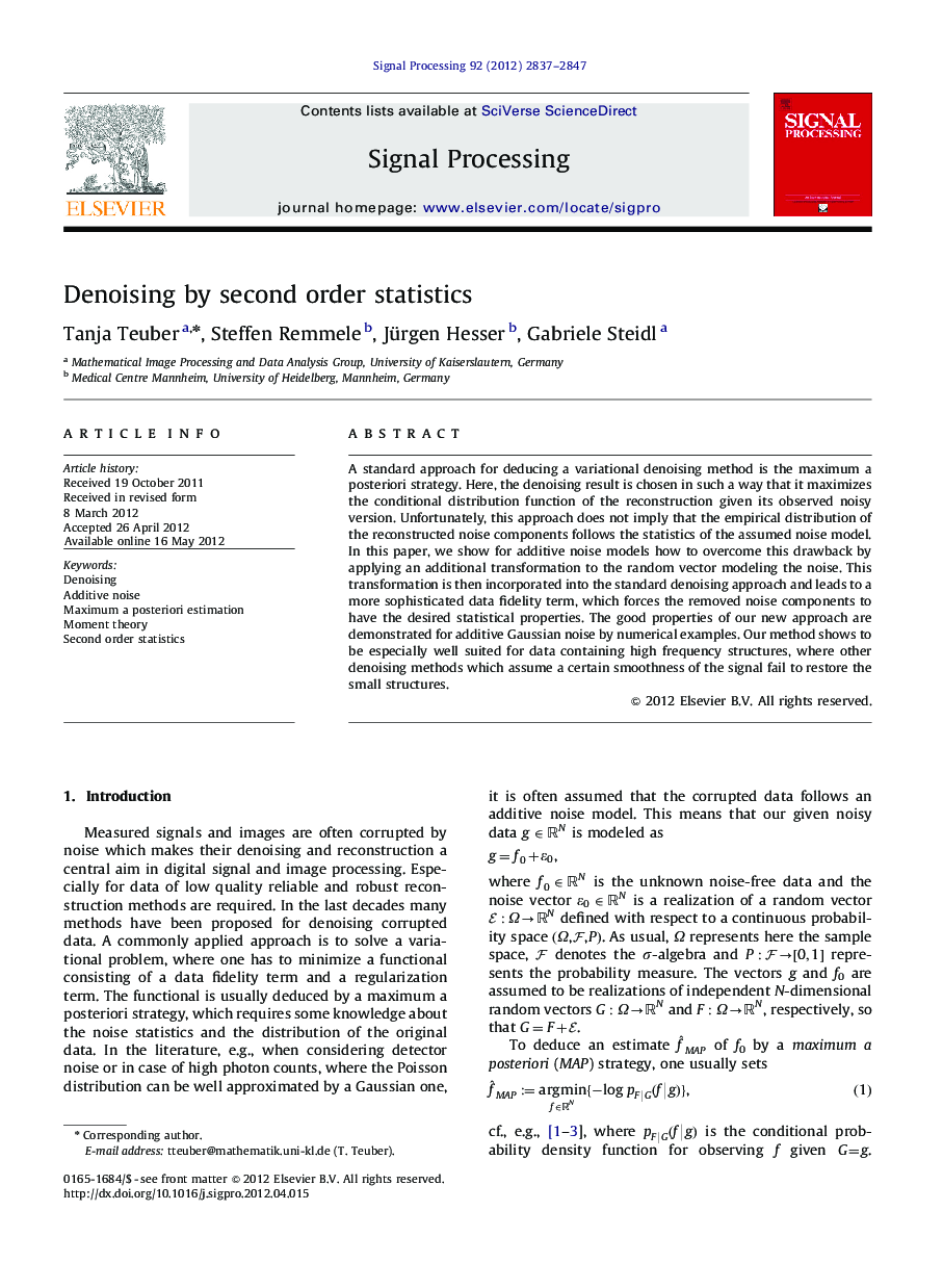 Denoising by second order statistics