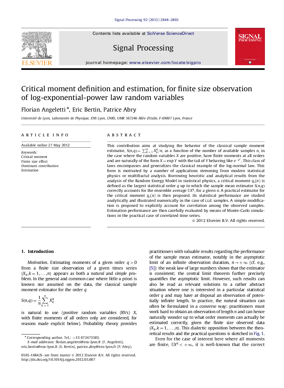 Critical moment definition and estimation, for finite size observation of log-exponential-power law random variables