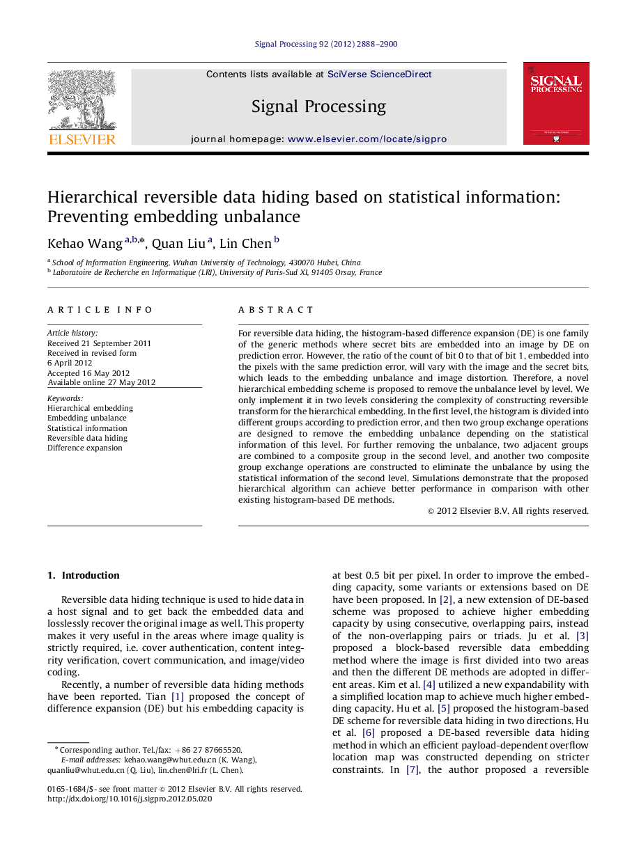 Hierarchical reversible data hiding based on statistical information: Preventing embedding unbalance