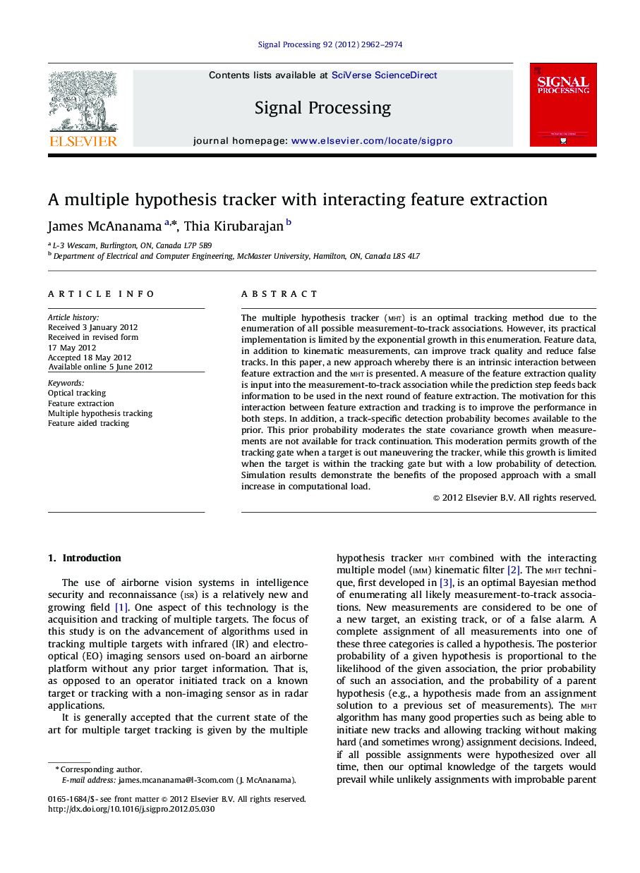 A multiple hypothesis tracker with interacting feature extraction