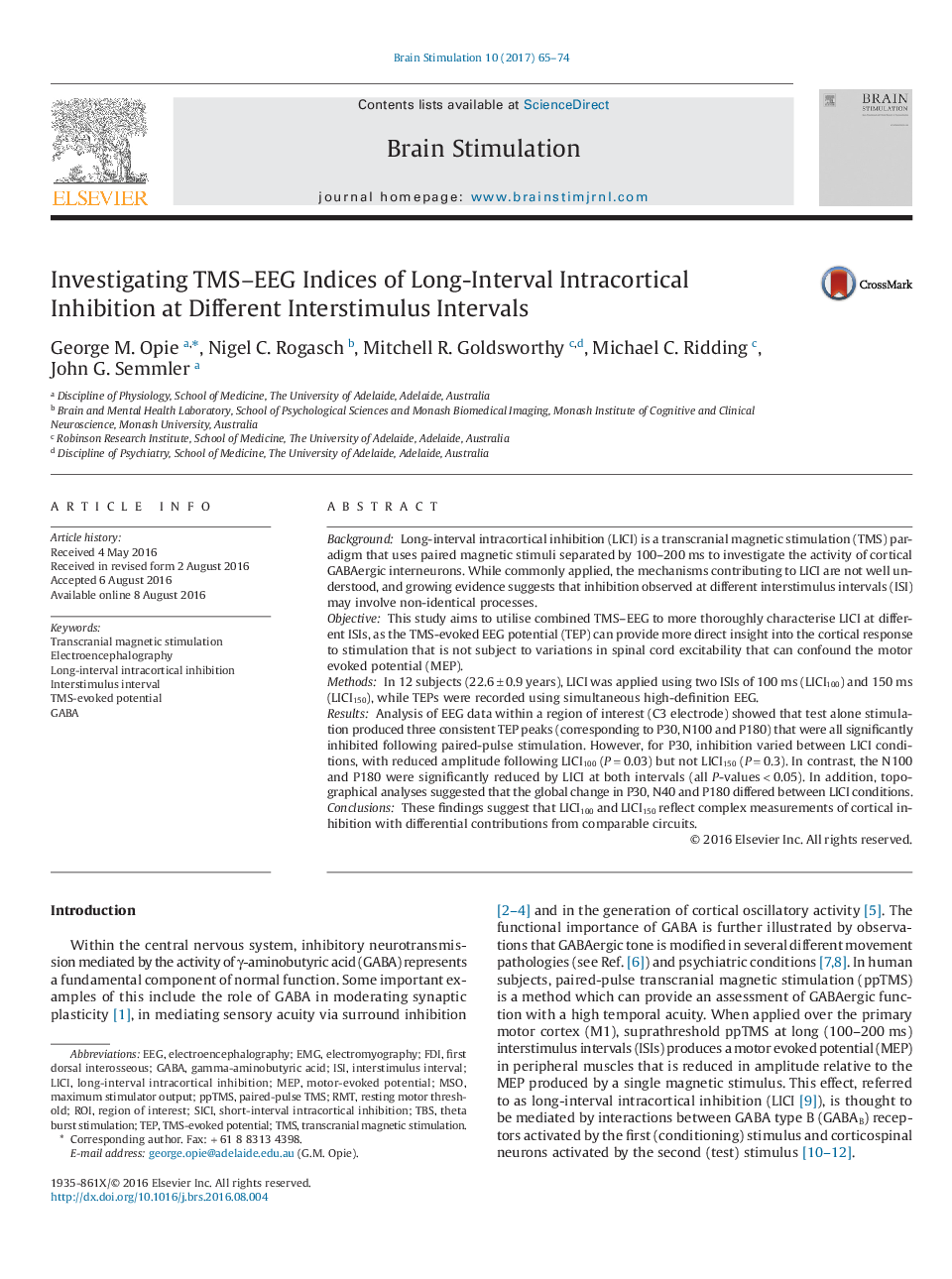 Investigating TMS-EEG Indices of Long-Interval Intracortical Inhibition at Different Interstimulus Intervals