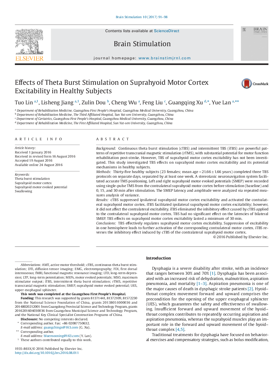 Effects of Theta Burst Stimulation on Suprahyoid Motor Cortex Excitability in Healthy Subjects