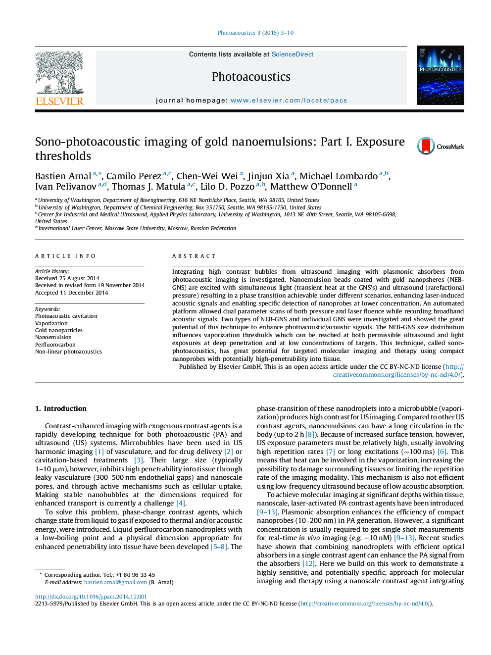 Sono-photoacoustic imaging of gold nanoemulsions: Part I. Exposure thresholds