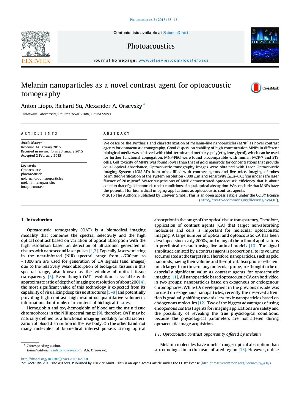 Melanin nanoparticles as a novel contrast agent for optoacoustic tomography