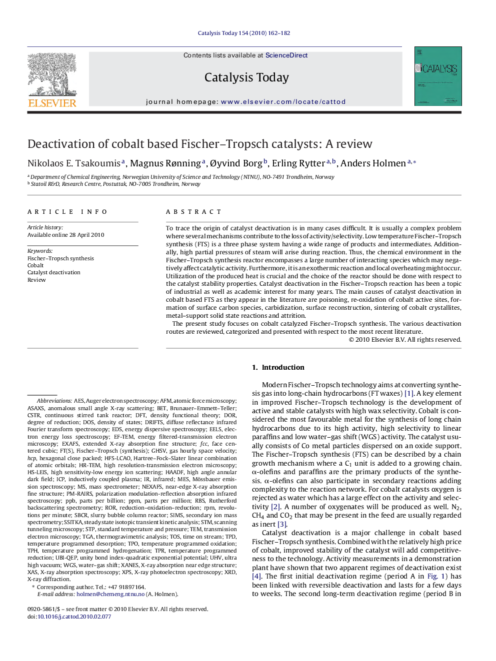 Deactivation of cobalt based Fischer–Tropsch catalysts: A review