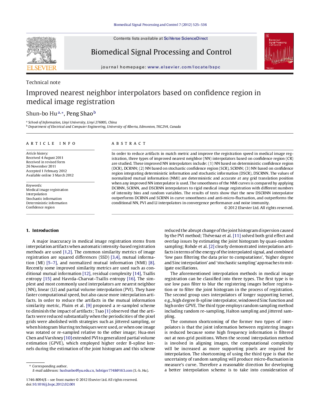 Improved nearest neighbor interpolators based on confidence region in medical image registration