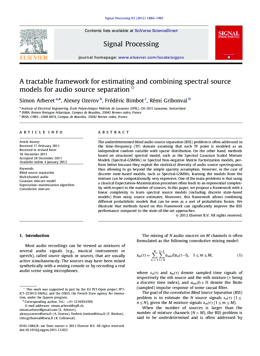 A tractable framework for estimating and combining spectral source models for audio source separation 