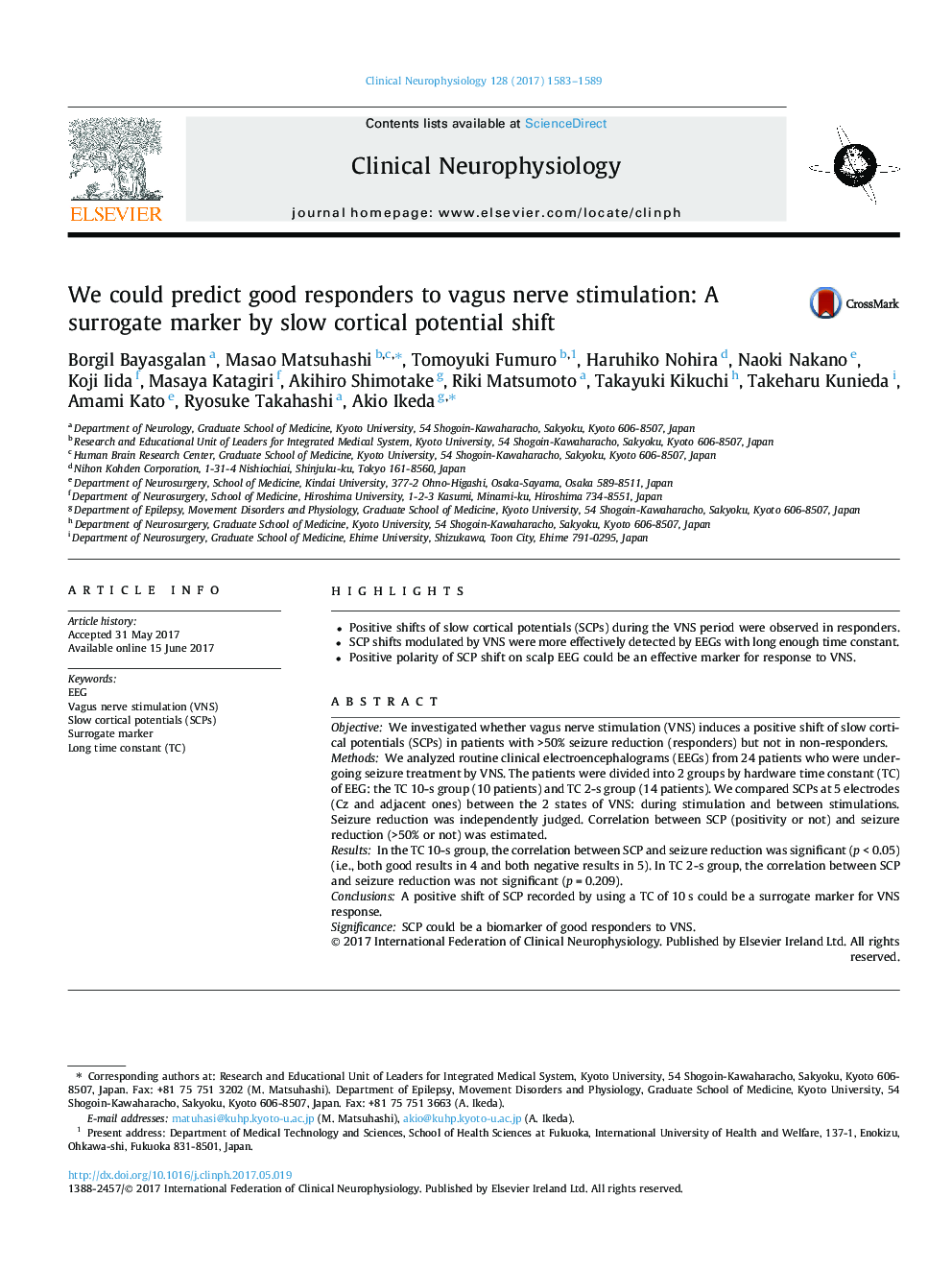 We could predict good responders to vagus nerve stimulation: A surrogate marker by slow cortical potential shift