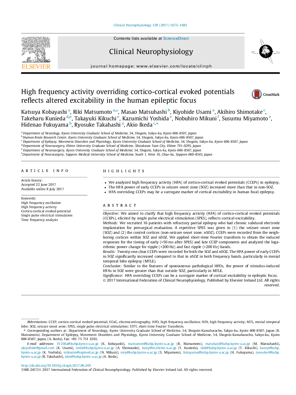 High frequency activity overriding cortico-cortical evoked potentials reflects altered excitability in the human epileptic focus