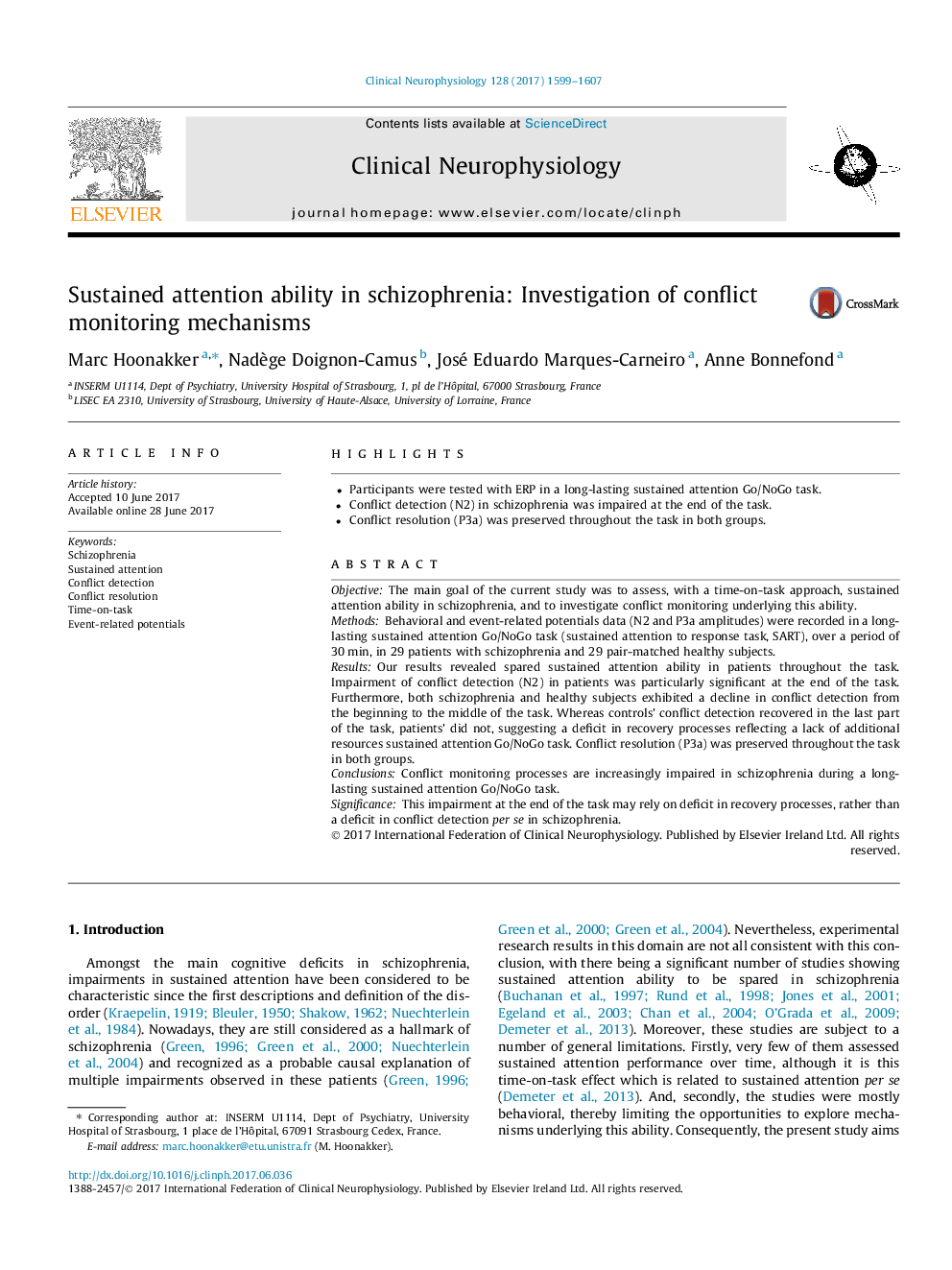 Sustained attention ability in schizophrenia: Investigation of conflict monitoring mechanisms