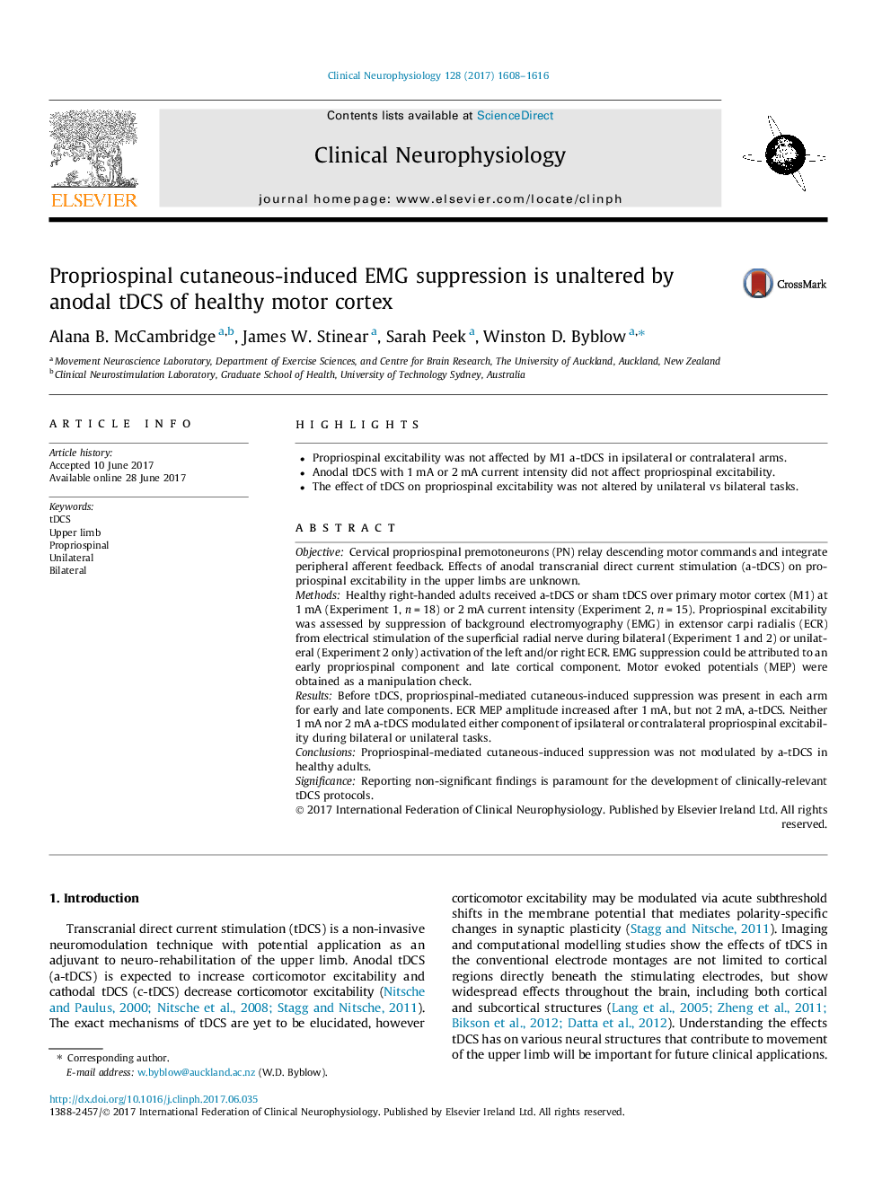 Propriospinal cutaneous-induced EMG suppression is unaltered by anodal tDCS of healthy motor cortex