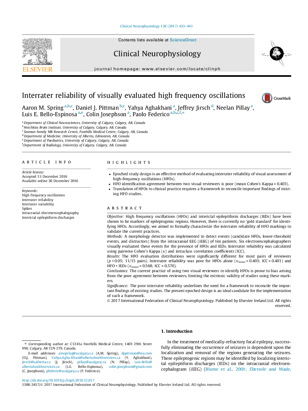 Interrater reliability of visually evaluated high frequency oscillations