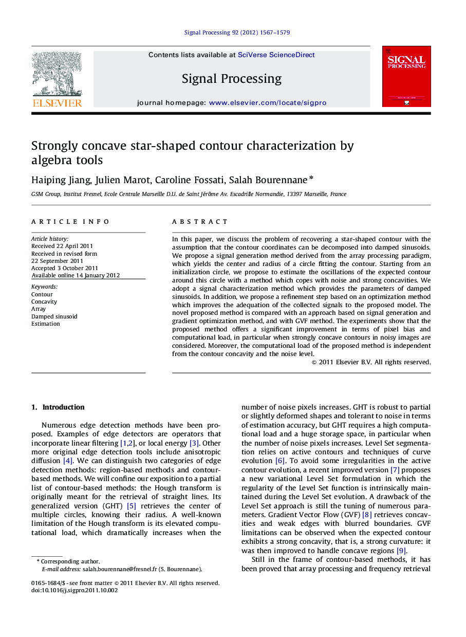 Strongly concave star-shaped contour characterization by algebra tools