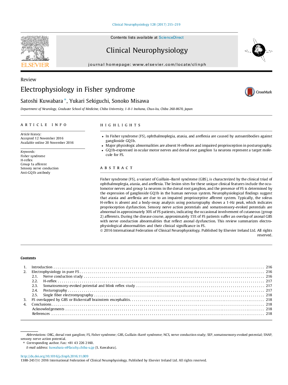 ReviewElectrophysiology in Fisher syndrome