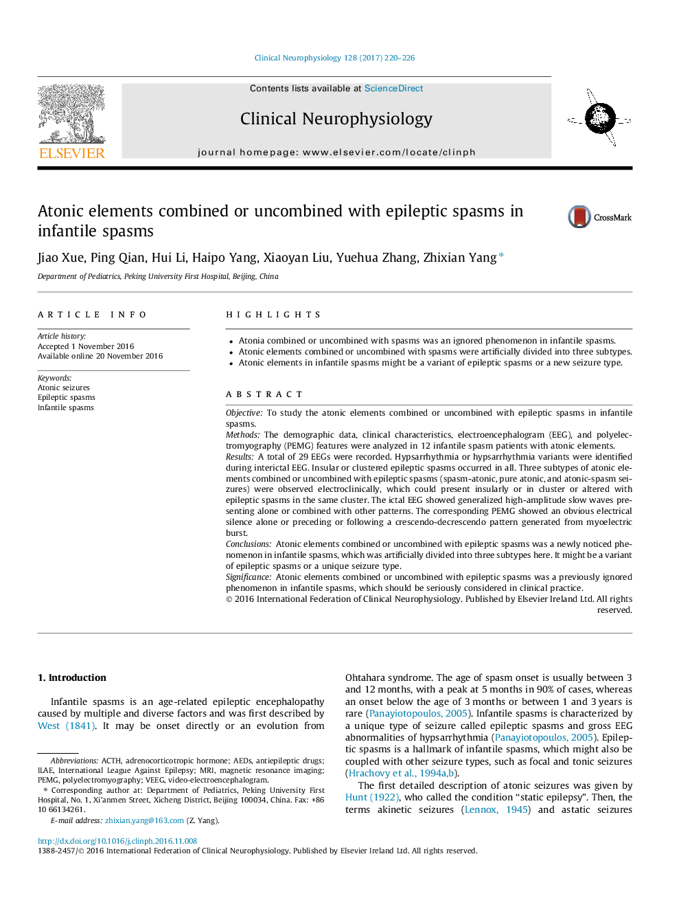 Atonic elements combined or uncombined with epileptic spasms in infantile spasms