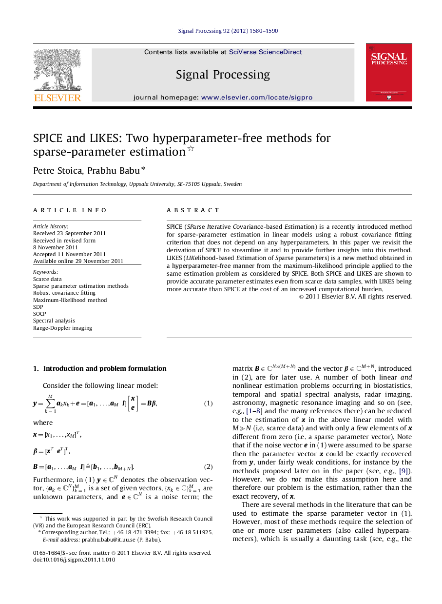 SPICE and LIKES: Two hyperparameter-free methods for sparse-parameter estimation 