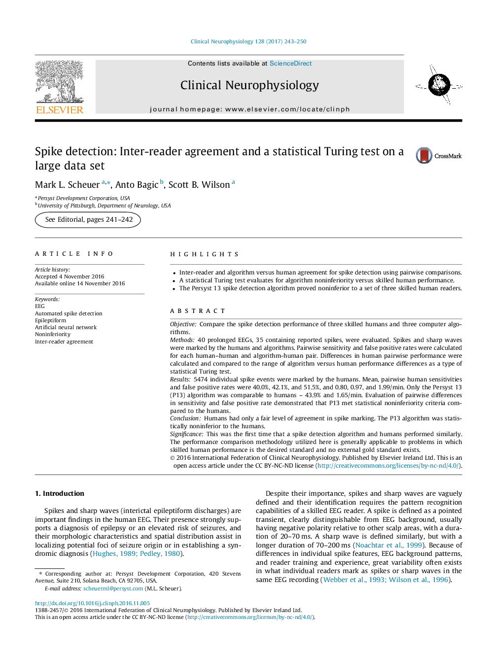 Spike detection: Inter-reader agreement and a statistical Turing test on a large data set