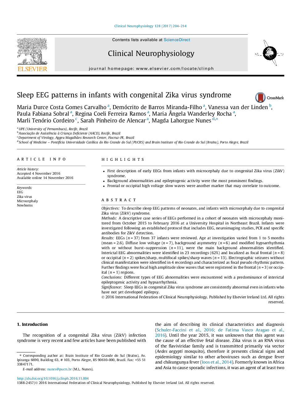 Sleep EEG patterns in infants with congenital Zika virus syndrome