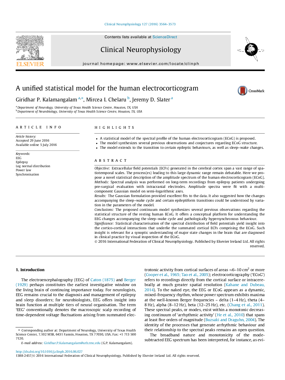 A unified statistical model for the human electrocorticogram