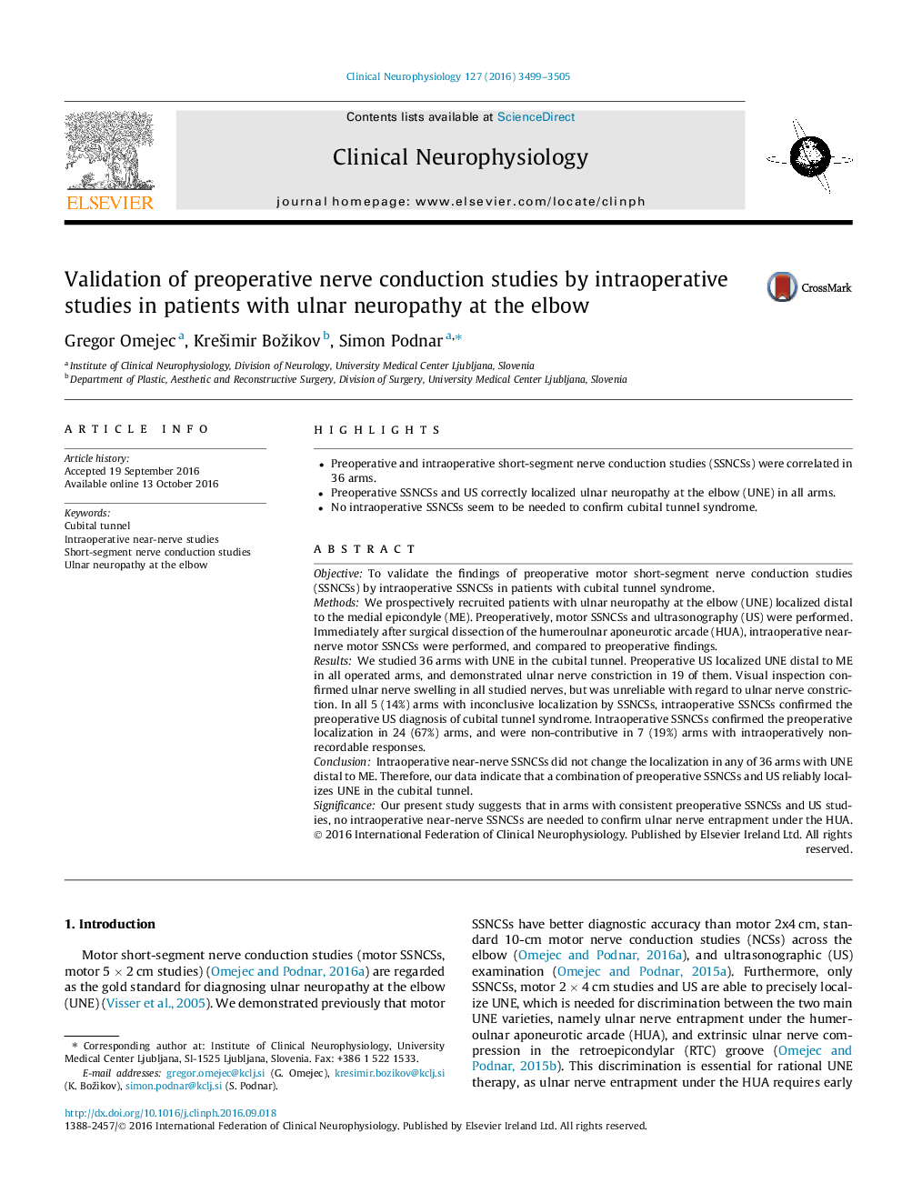 Validation of preoperative nerve conduction studies by intraoperative studies in patients with ulnar neuropathy at the elbow