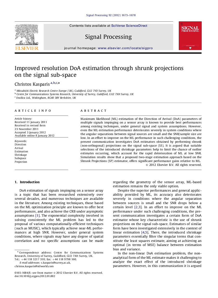 Improved resolution DoA estimation through shrunk projections on the signal sub-space