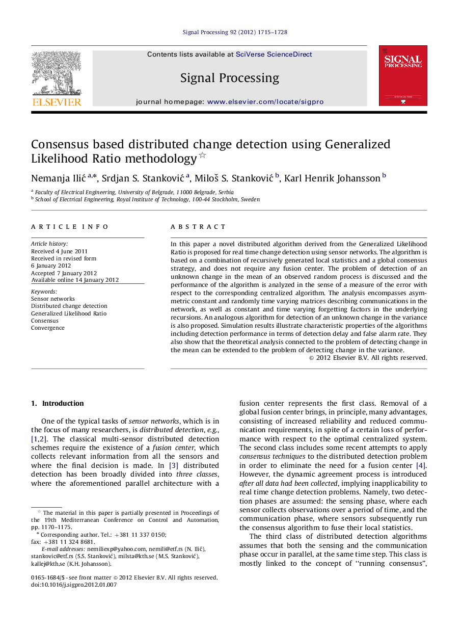 Consensus based distributed change detection using Generalized Likelihood Ratio methodology 