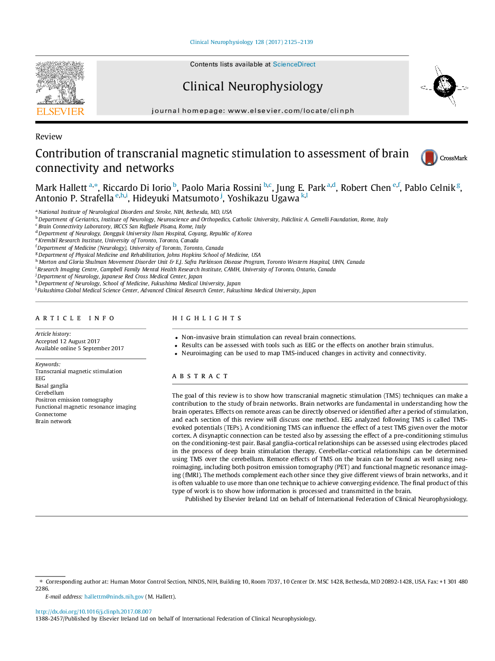 ReviewContribution of transcranial magnetic stimulation to assessment of brain connectivity and networks