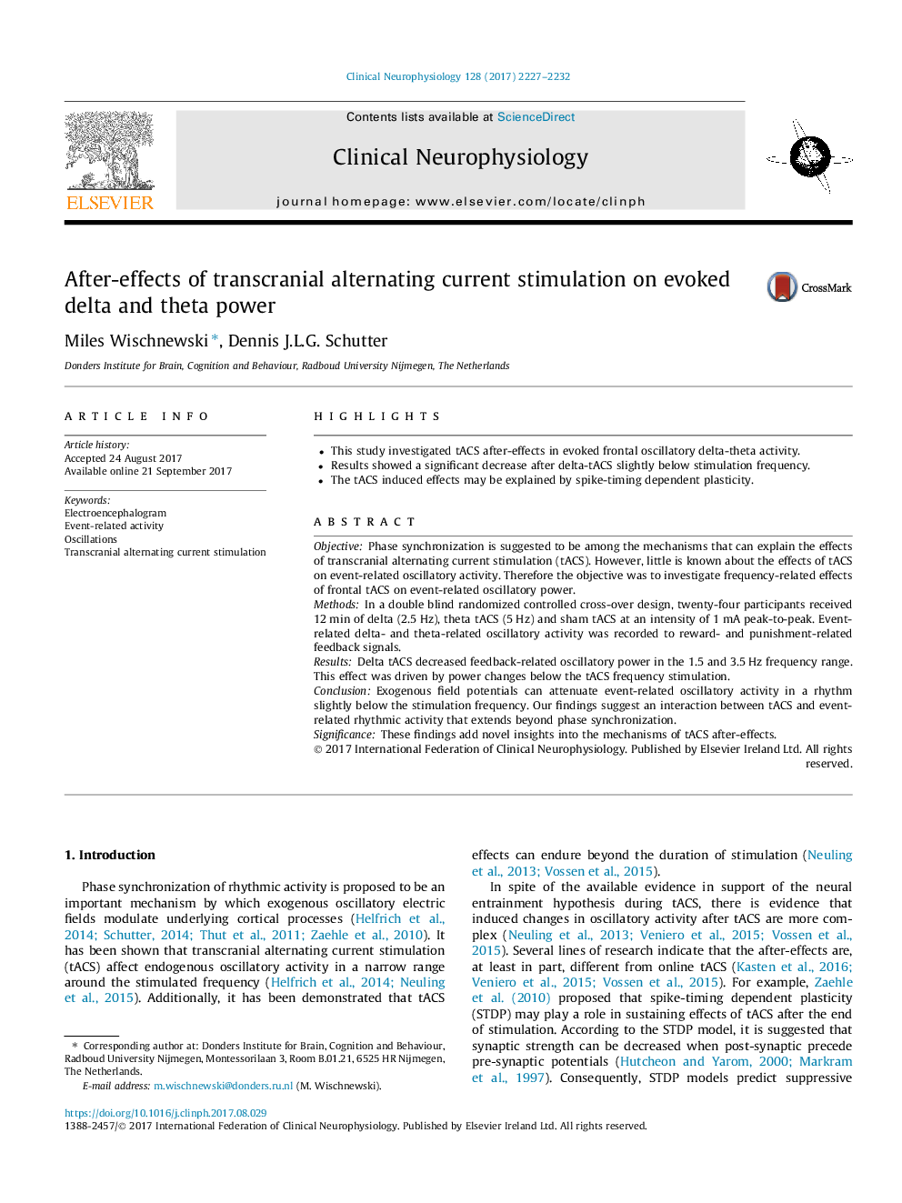 After-effects of transcranial alternating current stimulation on evoked delta and theta power