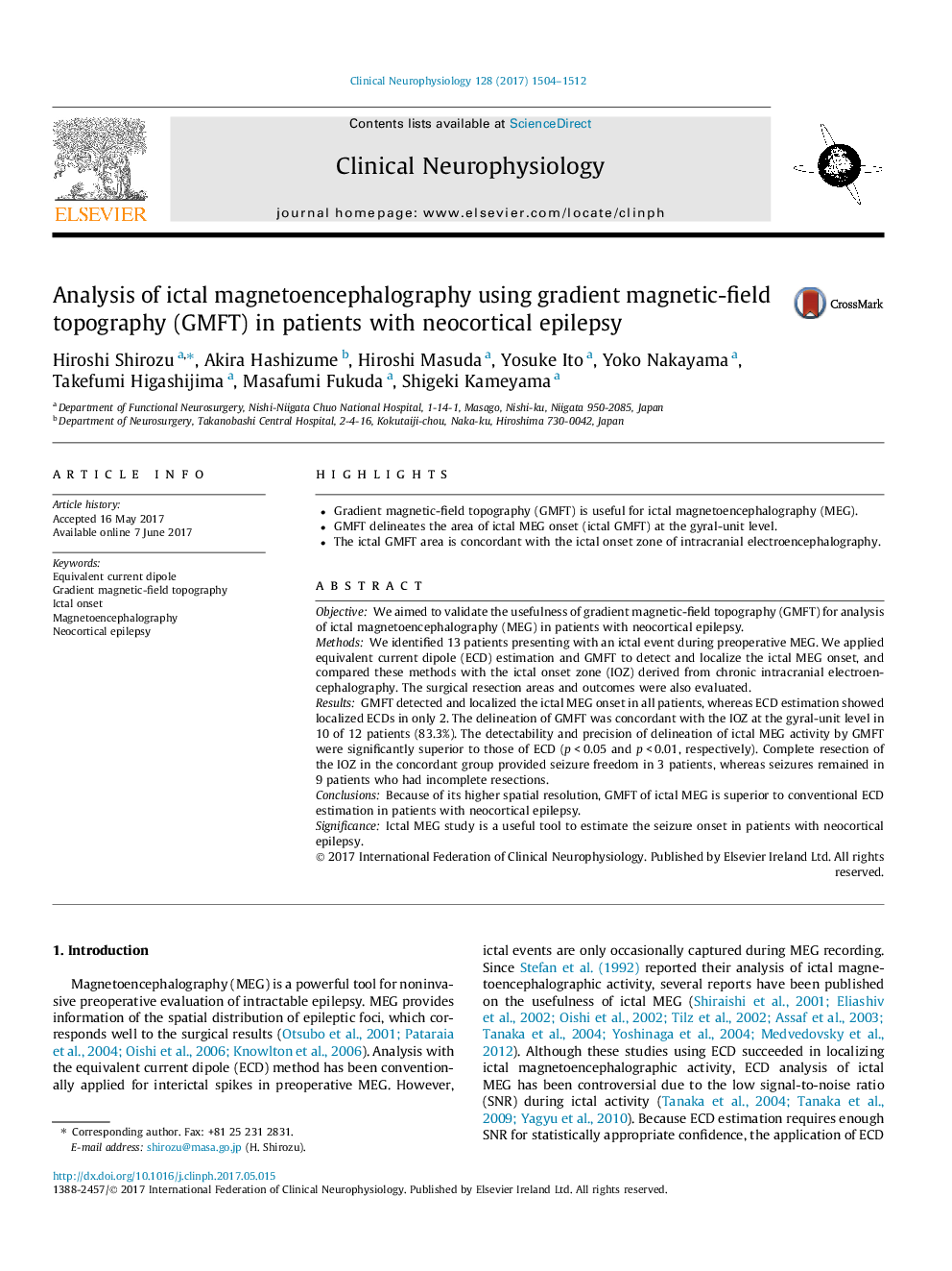 Analysis of ictal magnetoencephalography using gradient magnetic-field topography (GMFT) in patients with neocortical epilepsy