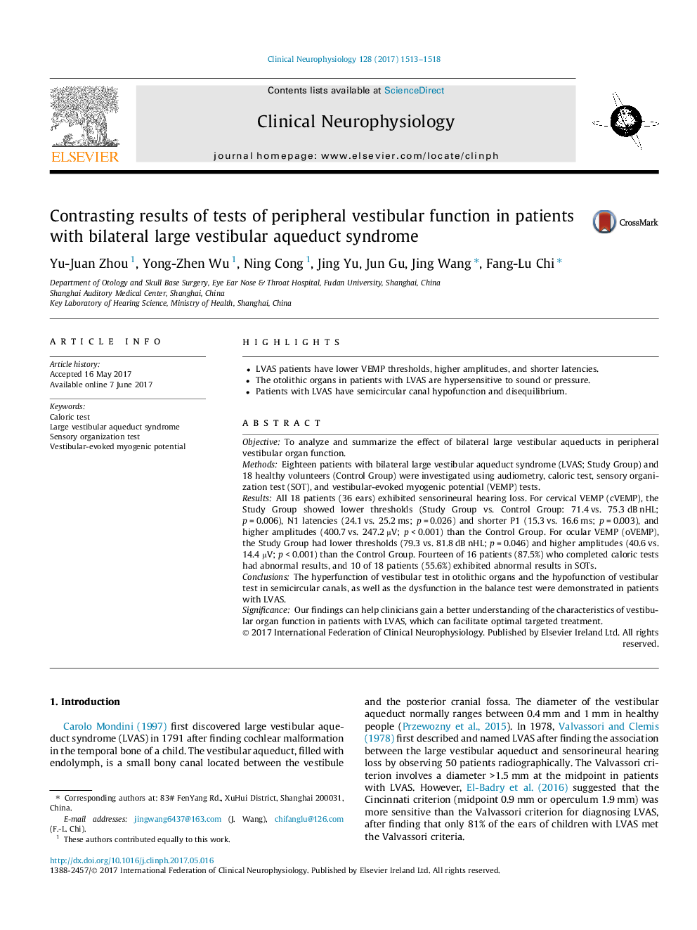 Contrasting results of tests of peripheral vestibular function in patients with bilateral large vestibular aqueduct syndrome