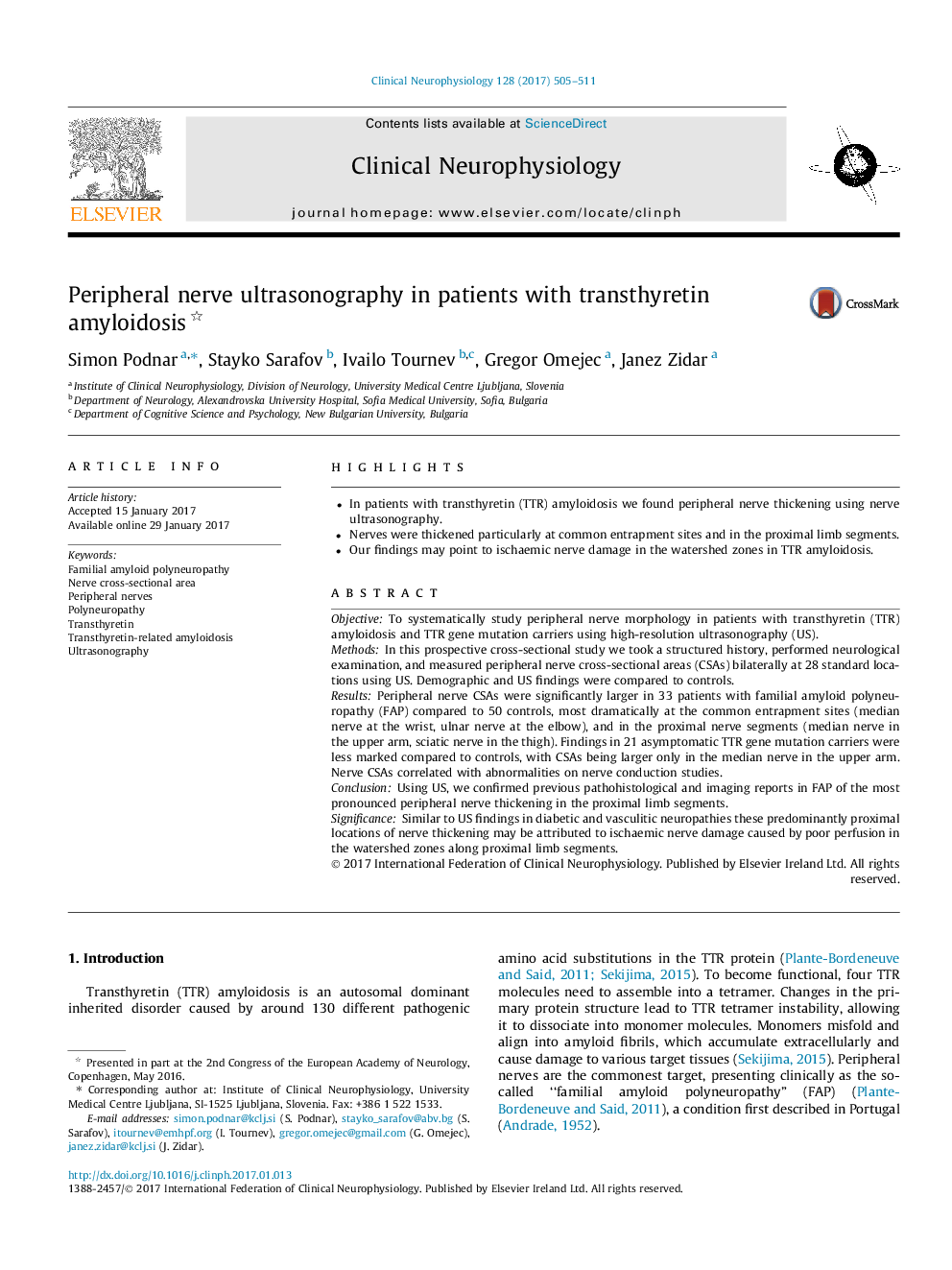 Peripheral nerve ultrasonography in patients with transthyretin amyloidosis