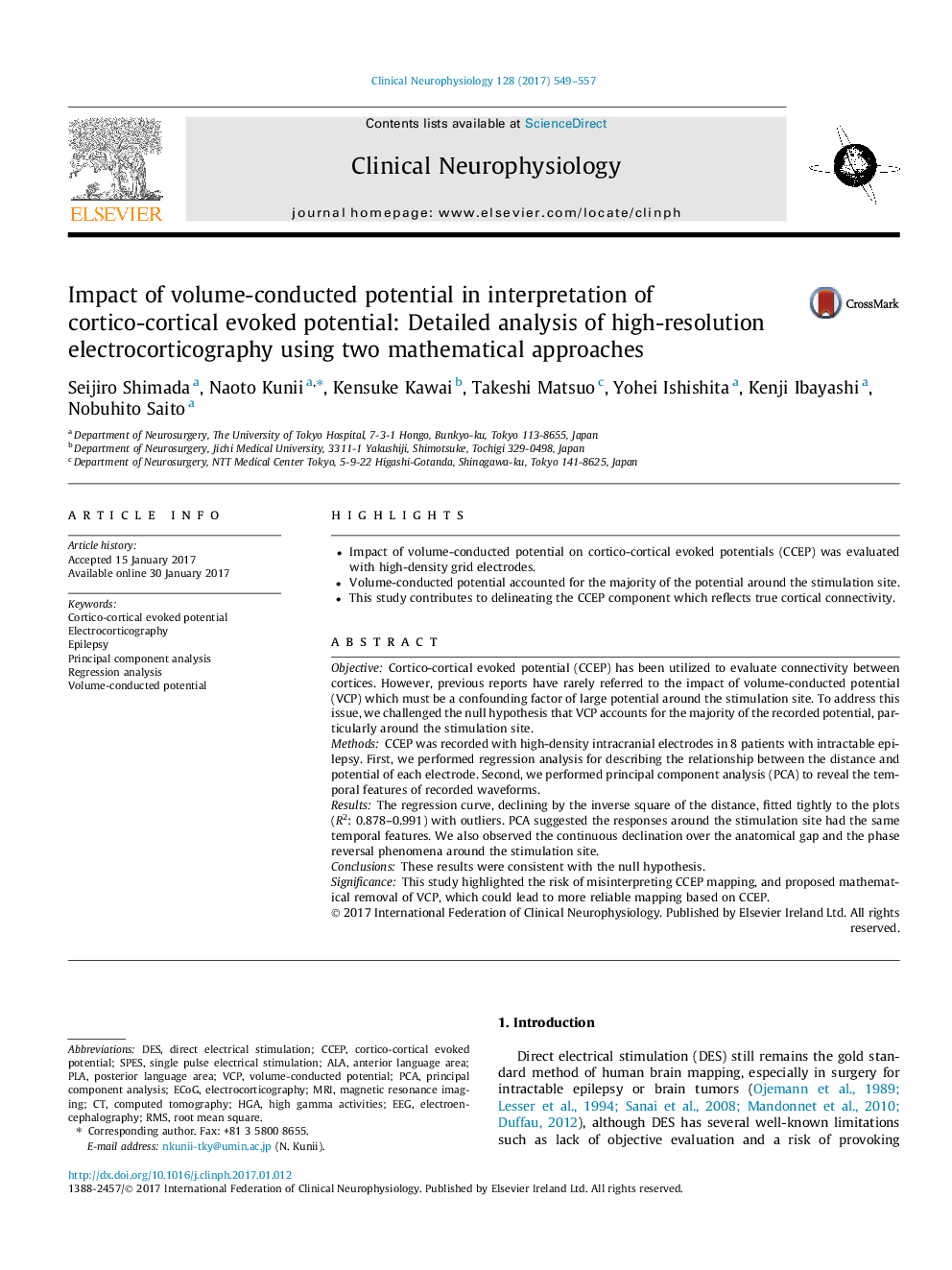 Impact of volume-conducted potential in interpretation of cortico-cortical evoked potential: Detailed analysis of high-resolution electrocorticography using two mathematical approaches