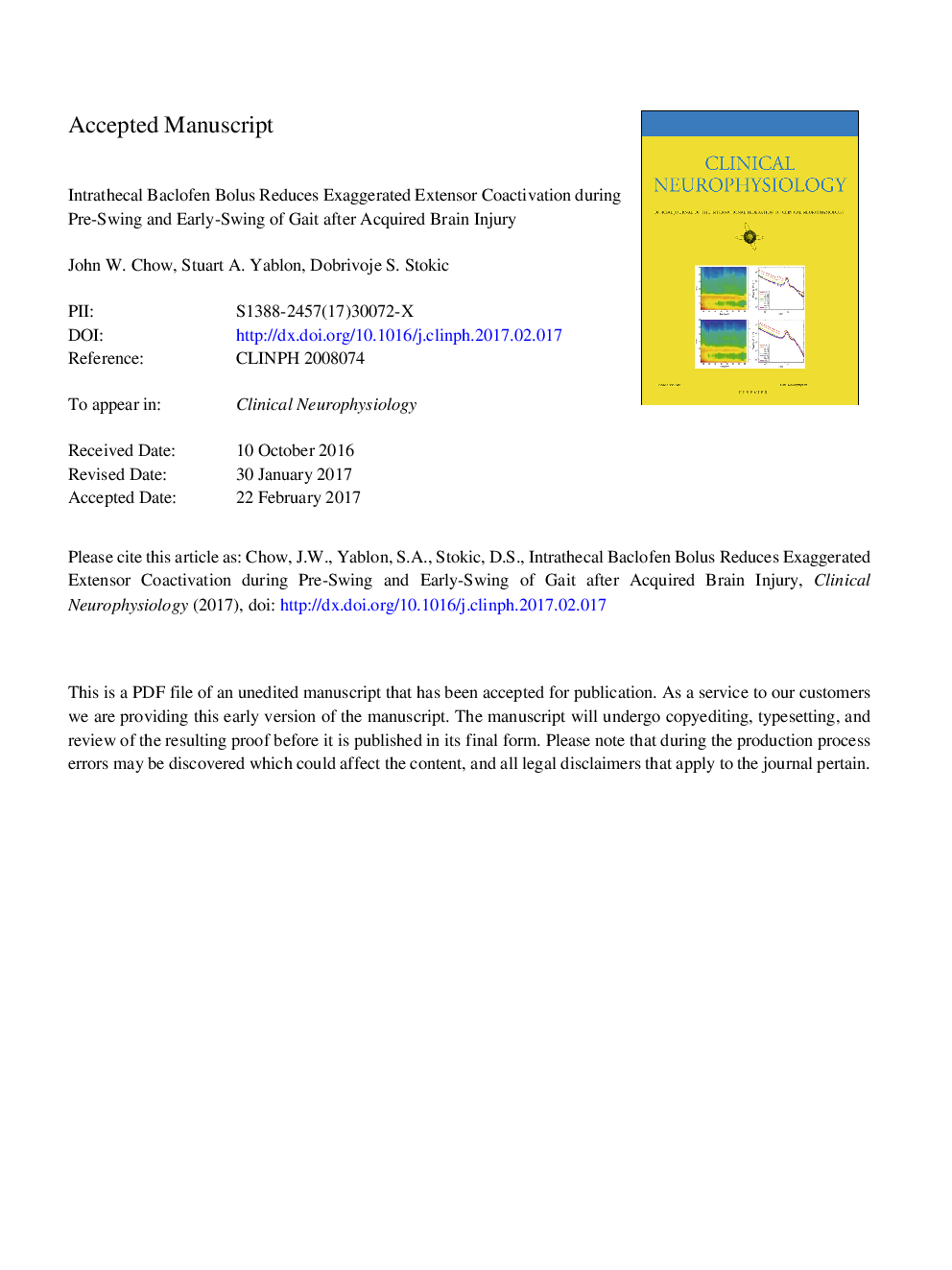 Intrathecal baclofen bolus reduces exaggerated extensor coactivation during pre-swing and early-swing of gait after acquired brain injury