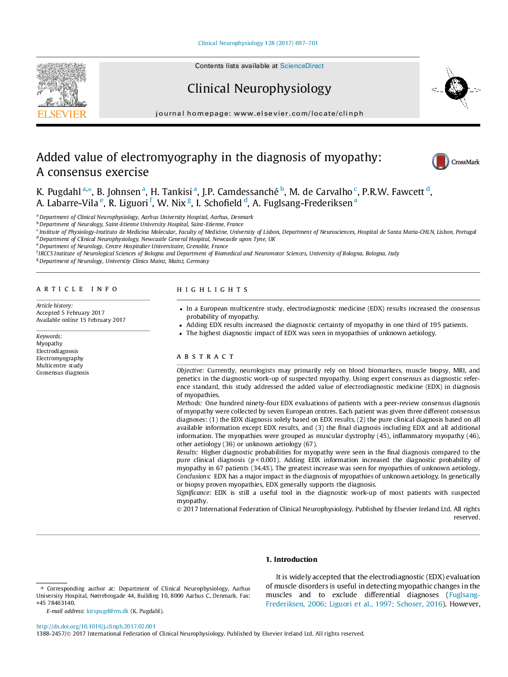 Added value of electromyography in the diagnosis of myopathy: A consensus exercise