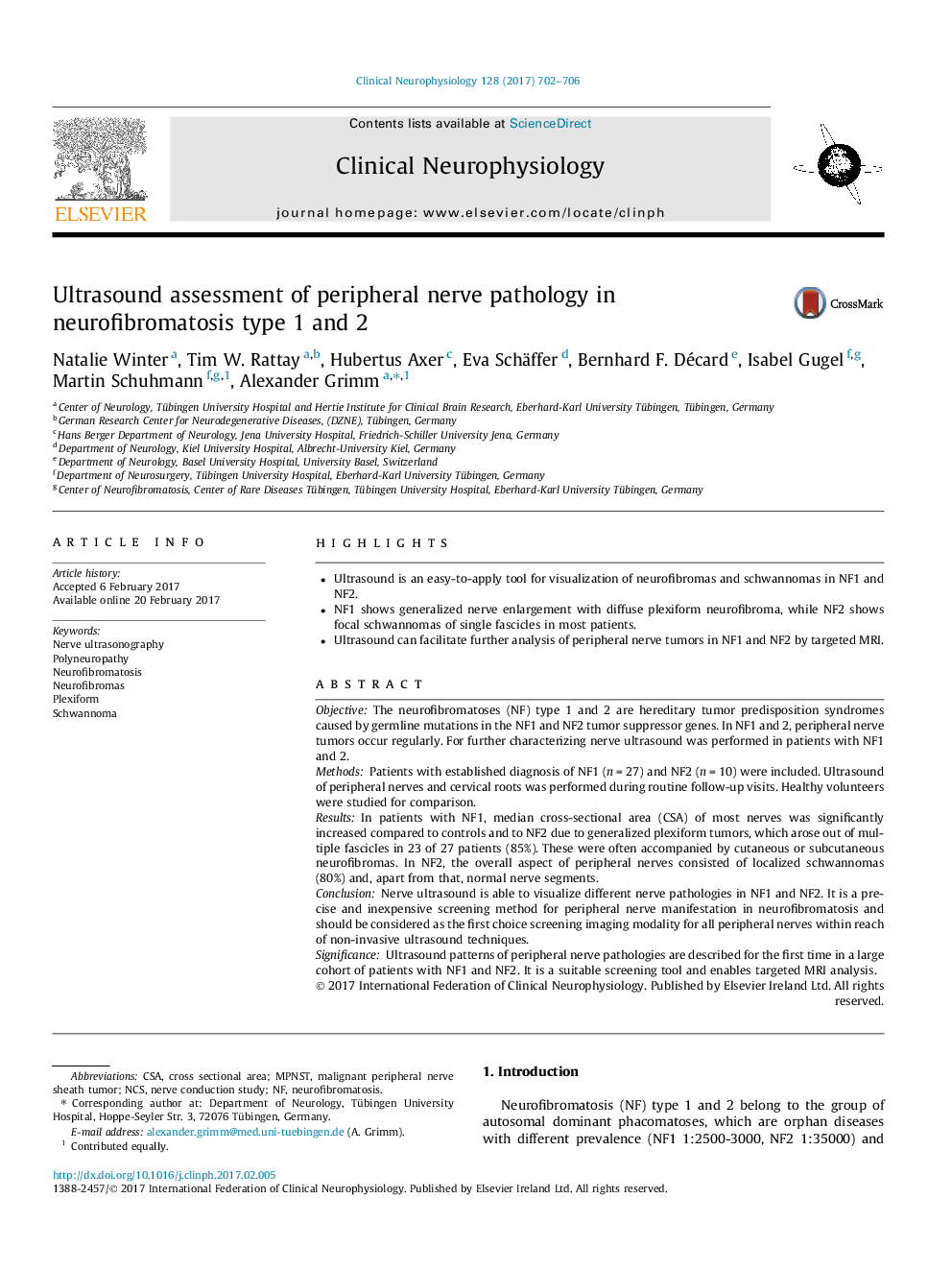 Ultrasound assessment of peripheral nerve pathology in neurofibromatosis type 1 and 2