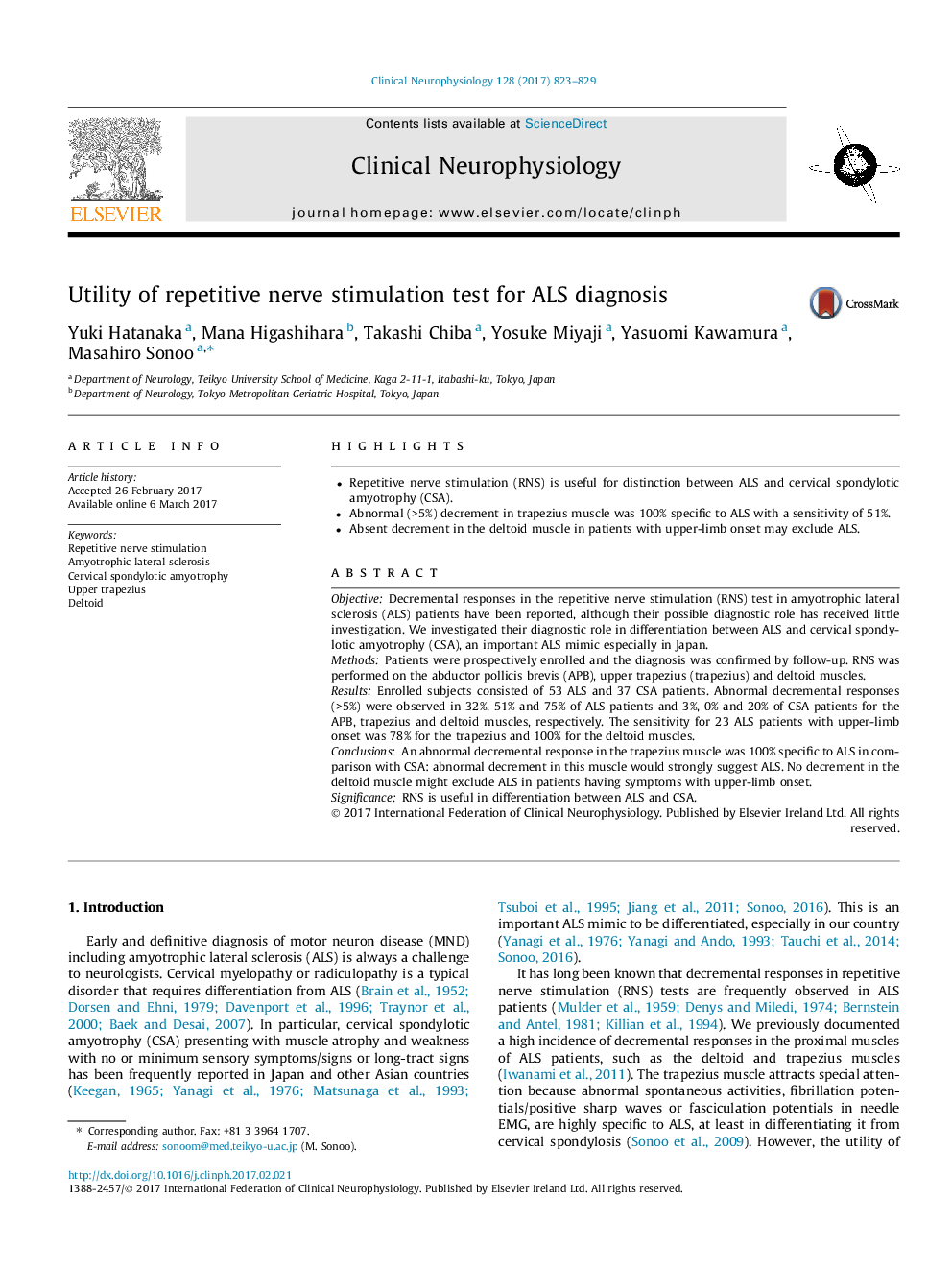 Utility of repetitive nerve stimulation test for ALS diagnosis