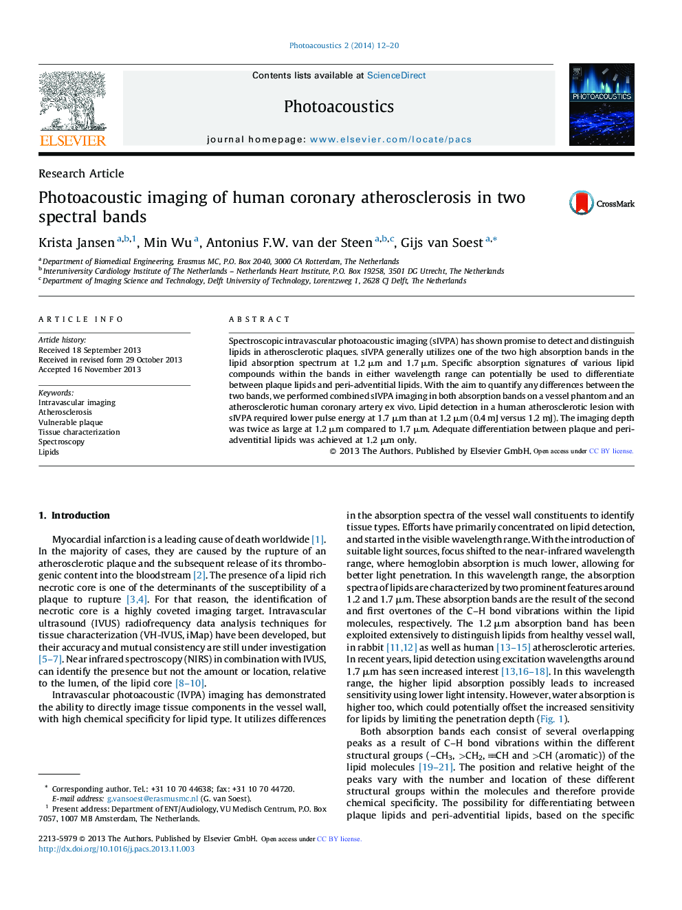 Photoacoustic imaging of human coronary atherosclerosis in two spectral bands 