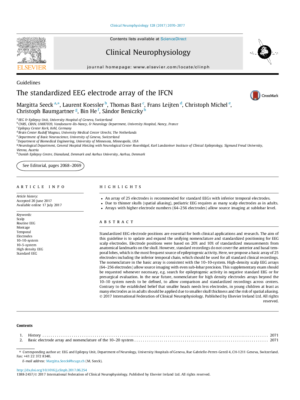 GuidelinesThe standardized EEG electrode array of the IFCN