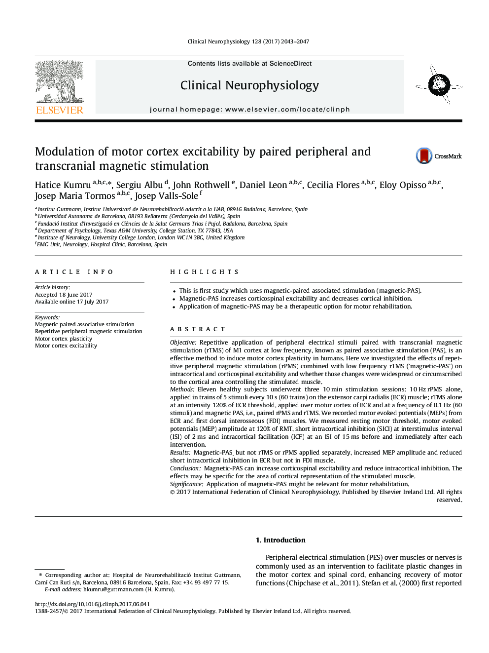 Modulation of motor cortex excitability by paired peripheral and transcranial magnetic stimulation