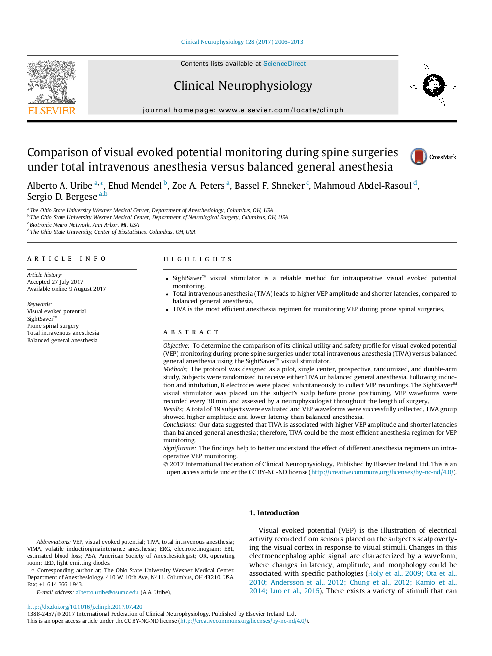 Comparison of visual evoked potential monitoring during spine surgeries under total intravenous anesthesia versus balanced general anesthesia