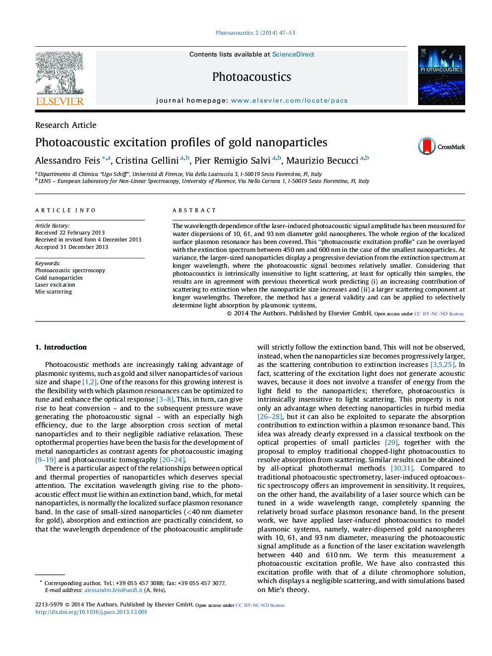 Photoacoustic excitation profiles of gold nanoparticles 