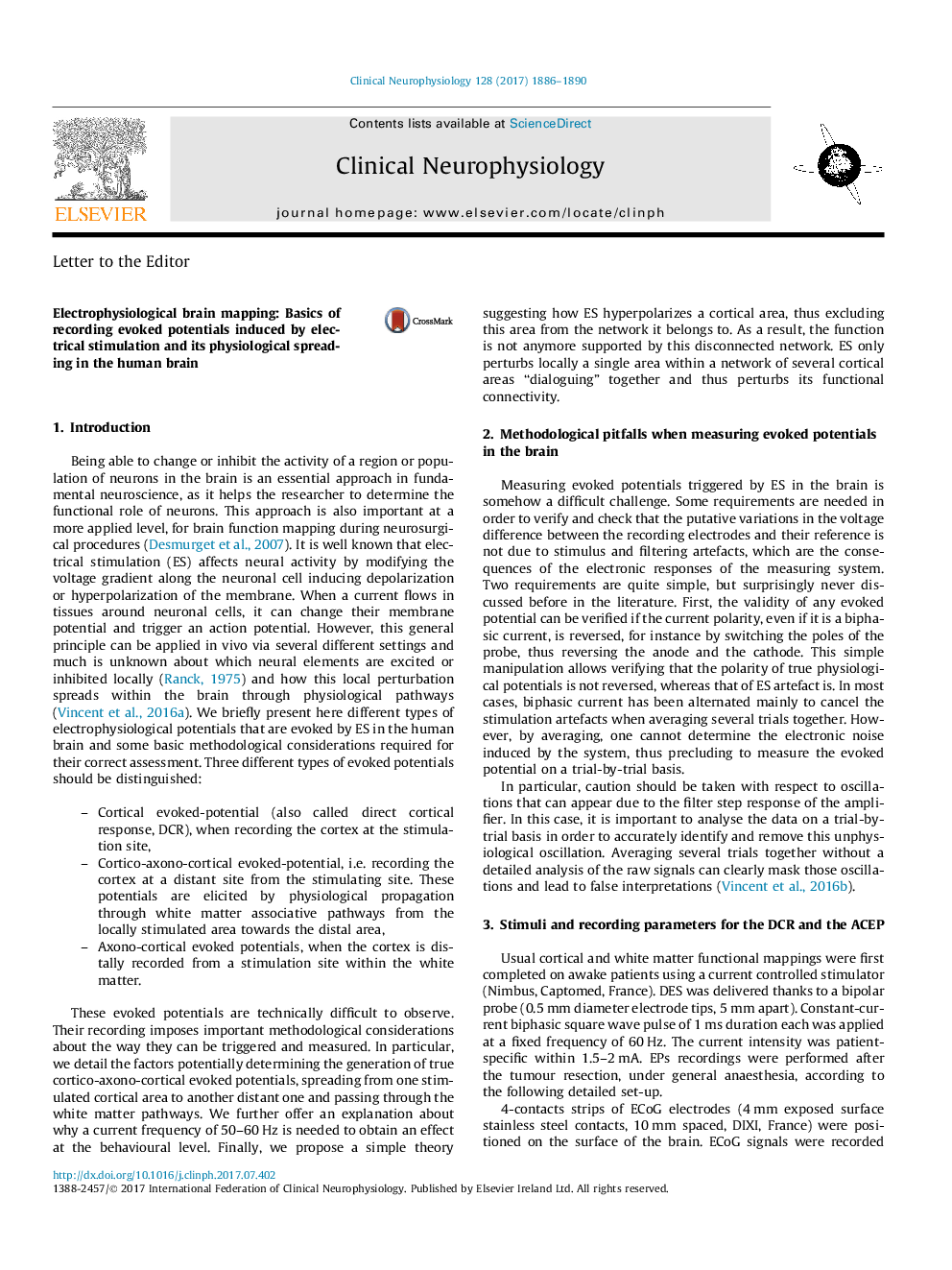 Electrophysiological brain mapping: Basics of recording evoked potentials induced by electrical stimulation and its physiological spreading in the human brain