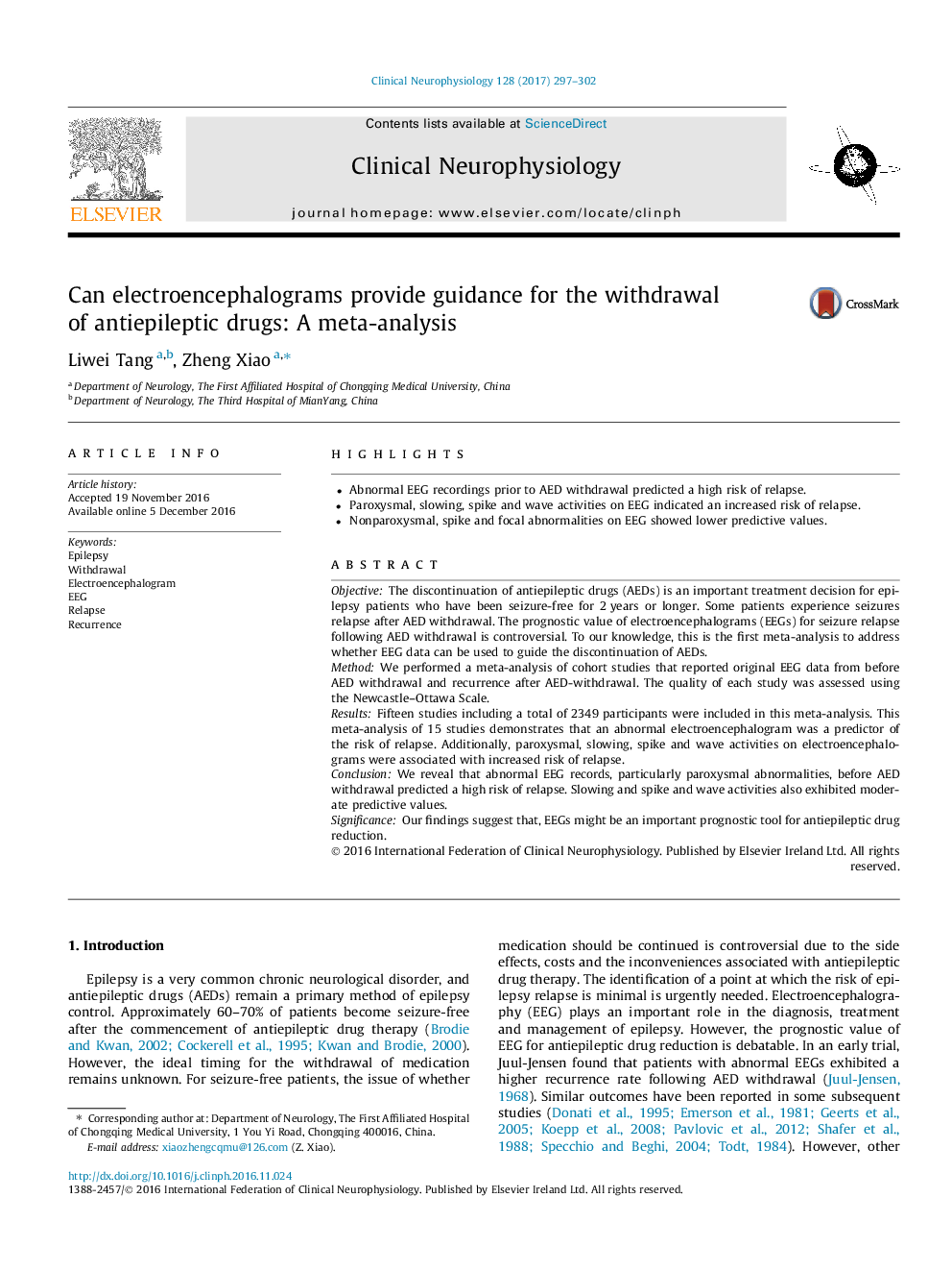 Can electroencephalograms provide guidance for the withdrawal of antiepileptic drugs: A meta-analysis