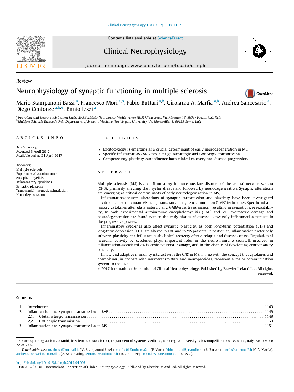 ReviewNeurophysiology of synaptic functioning in multiple sclerosis